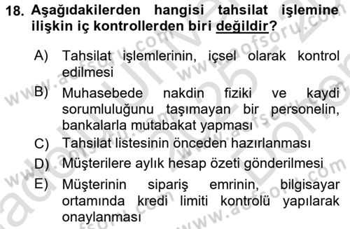Denetim Dersi 2025 - 2026 Yılı (Final) Dönem Sonu Sınav Soruları 18. Soru