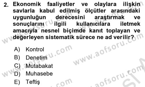 Denetim Dersi 2025 - 2026 Yılı (Final) Dönem Sonu Sınav Soruları 2. Soru