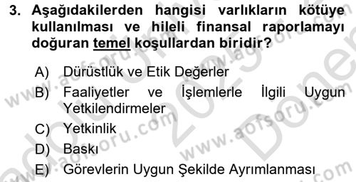 Denetim Dersi 2025 - 2026 Yılı (Final) Dönem Sonu Sınav Soruları 3. Soru