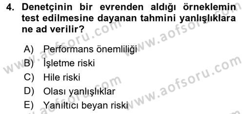 Denetim Dersi 2025 - 2026 Yılı (Final) Dönem Sonu Sınav Soruları 4. Soru