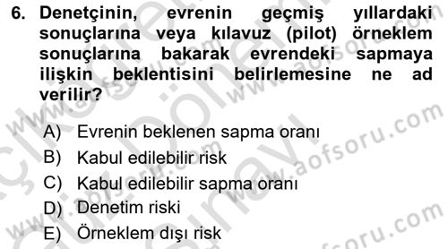 Denetim Dersi 2025 - 2026 Yılı (Final) Dönem Sonu Sınav Soruları 6. Soru