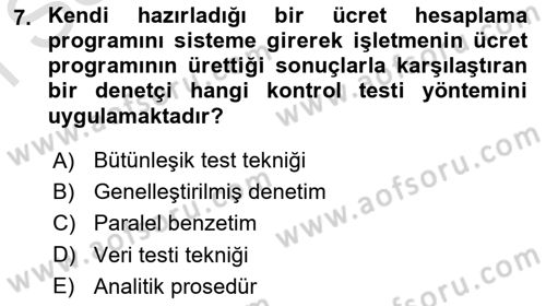 Denetim Dersi 2025 - 2026 Yılı (Final) Dönem Sonu Sınav Soruları 7. Soru