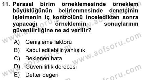 Denetim Dersi 2025 - 2026 Yılı Yaz Okulu Sınav Soruları 11. Soru