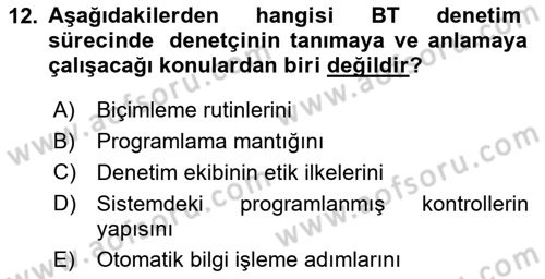 Denetim Dersi 2025 - 2026 Yılı Yaz Okulu Sınav Soruları 12. Soru