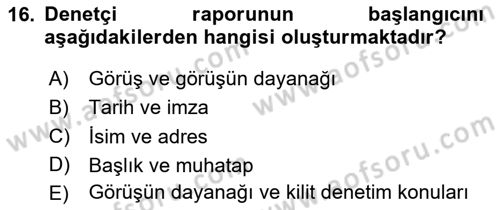 Denetim Dersi 2025 - 2026 Yılı Yaz Okulu Sınav Soruları 16. Soru