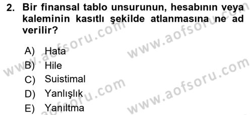 Denetim Dersi 2025 - 2026 Yılı Yaz Okulu Sınav Soruları 2. Soru