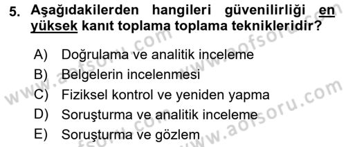 Denetim Dersi 2025 - 2026 Yılı Yaz Okulu Sınav Soruları 5. Soru
