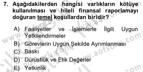 Denetim Dersi 2025 - 2026 Yılı Yaz Okulu Sınav Soruları 7. Soru