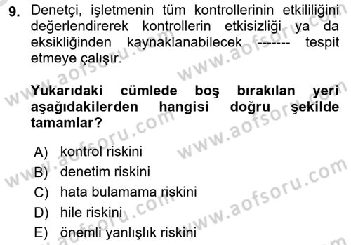 Denetim Dersi 2025 - 2026 Yılı Yaz Okulu Sınav Soruları 9. Soru