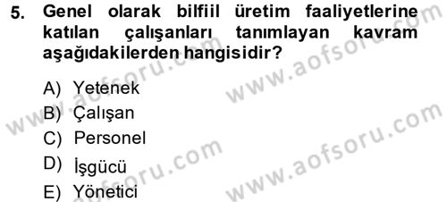 İnsan Kaynakları Yönetimi Dersi 2013 - 2014 Yılı (Vize) Ara Sınav Soruları 5. Soru