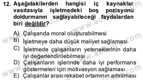 İnsan Kaynakları Yönetimi Dersi 2014 - 2015 Yılı (Vize) Ara Sınav Soruları 12. Soru