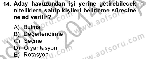 İnsan Kaynakları Yönetimi Dersi 2014 - 2015 Yılı (Vize) Ara Sınav Soruları 14. Soru
