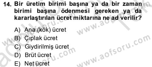 İnsan Kaynakları Yönetimi Dersi 2014 - 2015 Yılı Tek Ders Sınavı 14. Soru