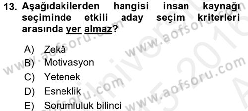 İnsan Kaynakları Yönetimi Dersi 2015 - 2016 Yılı (Vize) Ara Sınav Soruları 13. Soru