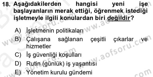 İnsan Kaynakları Yönetimi Dersi 2015 - 2016 Yılı (Vize) Ara Sınav Soruları 18. Soru