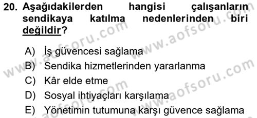 İnsan Kaynakları Yönetimi Dersi 2015 - 2016 Yılı (Final) Dönem Sonu Sınavı 20. Soru