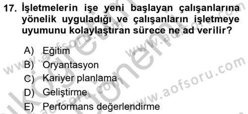 İnsan Kaynakları Yönetimi Dersi 2016 - 2017 Yılı (Vize) Ara Sınav Soruları 17. Soru
