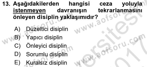 İnsan Kaynakları Yönetimi Dersi 2016 - 2017 Yılı (Final) Dönem Sonu Sınavı 13. Soru