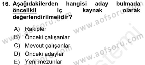 İnsan Kaynakları Yönetimi Dersi 2018 - 2019 Yılı (Vize) Ara Sınav Soruları 16. Soru