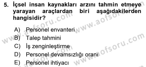 İnsan Kaynakları Yönetimi Dersi 2018 - 2019 Yılı (Vize) Ara Sınav Soruları 5. Soru