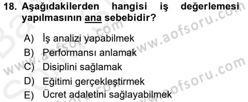 İnsan Kaynakları Yönetimi Dersi 2018 - 2019 Yılı (Final) Dönem Sonu Sınavı 18. Soru