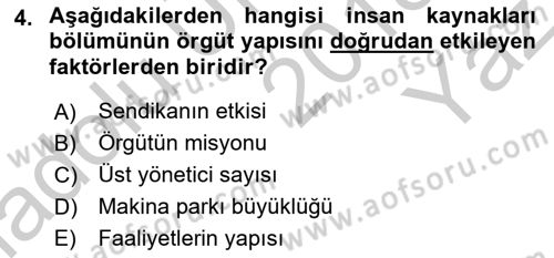 İnsan Kaynakları Yönetimi Dersi 2018 - 2019 Yılı Yaz Okulu Sınav Soruları 4. Soru