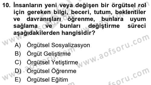 İnsan Kaynakları Yönetimi Dersi 2021 - 2022 Yılı (Final) Dönem Sonu Sınavı 10. Soru
