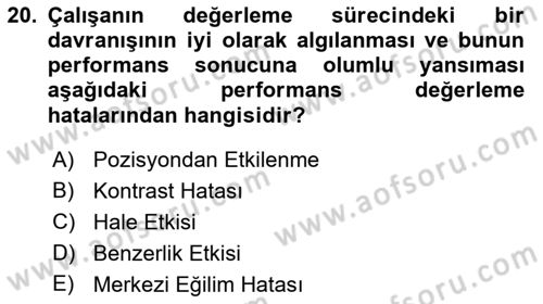 İnsan Kaynakları Yönetimi Dersi 2022 - 2023 Yılı Yaz Okulu Sınav Soruları 20. Soru