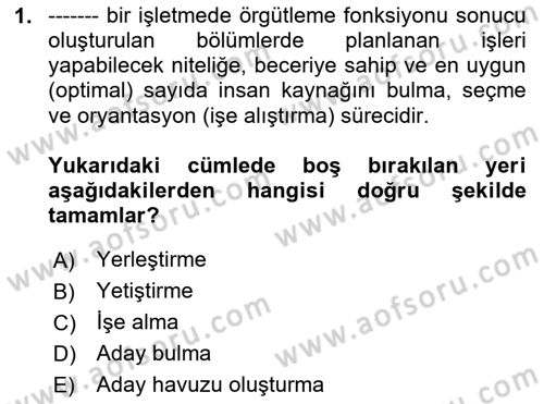 İnsan Kaynakları Yönetimi Dersi 2023 - 2024 Yılı (Final) Dönem Sonu Sınavı 1. Soru