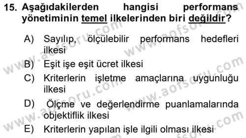 İnsan Kaynakları Yönetimi Dersi 2024 - 2025 Yılı (Final) Dönem Sonu Sınav Soruları 15. Soru