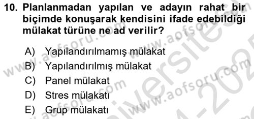 İnsan Kaynakları Yönetimi Dersi 2024 - 2025 Yılı Yaz Okulu Sınav Soruları 10. Soru