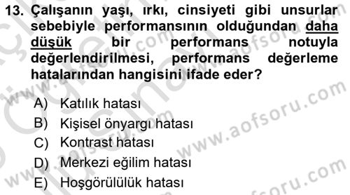 İnsan Kaynakları Yönetimi Dersi 2024 - 2025 Yılı Yaz Okulu Sınav Soruları 13. Soru