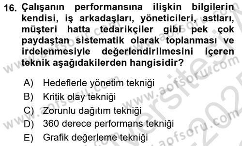 İnsan Kaynakları Yönetimi Dersi 2024 - 2025 Yılı Yaz Okulu Sınav Soruları 16. Soru