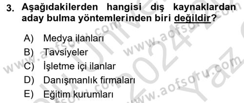 İnsan Kaynakları Yönetimi Dersi 2024 - 2025 Yılı Yaz Okulu Sınav Soruları 3. Soru
