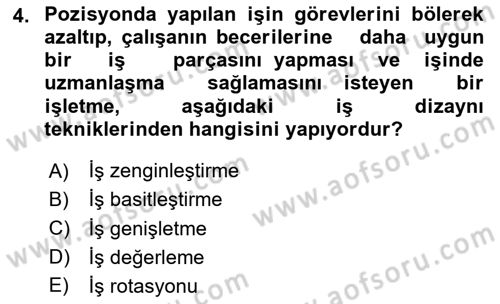 İnsan Kaynakları Yönetimi Dersi 2024 - 2025 Yılı Yaz Okulu Sınav Soruları 4. Soru