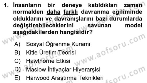 İnsan Kaynakları Yönetimi Dersi 2025 - 2026 Yılı (Vize) Ara Sınav Soruları 1. Soru