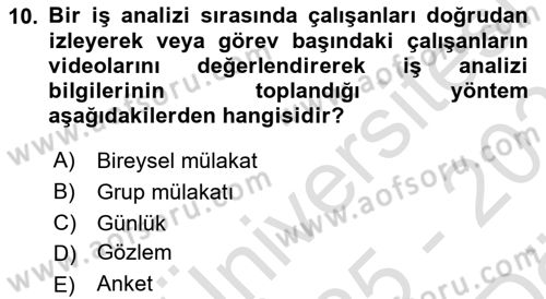 İnsan Kaynakları Yönetimi Dersi 2025 - 2026 Yılı (Vize) Ara Sınav Soruları 10. Soru