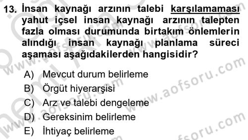 İnsan Kaynakları Yönetimi Dersi 2025 - 2026 Yılı (Vize) Ara Sınav Soruları 13. Soru