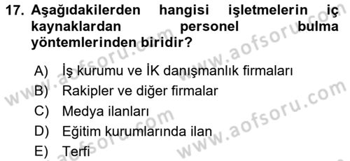 İnsan Kaynakları Yönetimi Dersi 2025 - 2026 Yılı (Vize) Ara Sınav Soruları 17. Soru