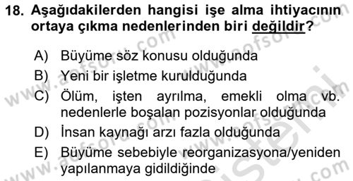 İnsan Kaynakları Yönetimi Dersi 2025 - 2026 Yılı (Vize) Ara Sınav Soruları 18. Soru