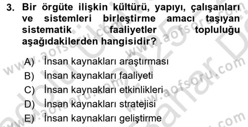 İnsan Kaynakları Yönetimi Dersi 2025 - 2026 Yılı (Vize) Ara Sınav Soruları 3. Soru