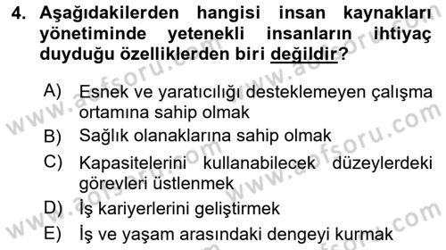 İnsan Kaynakları Yönetimi Dersi 2025 - 2026 Yılı (Vize) Ara Sınav Soruları 4. Soru