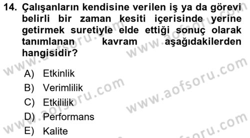 İnsan Kaynakları Yönetimi Dersi 2025 - 2026 Yılı (Final) Dönem Sonu Sınav Soruları 14. Soru