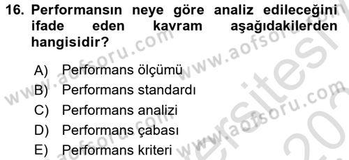 İnsan Kaynakları Yönetimi Dersi 2025 - 2026 Yılı (Final) Dönem Sonu Sınav Soruları 16. Soru