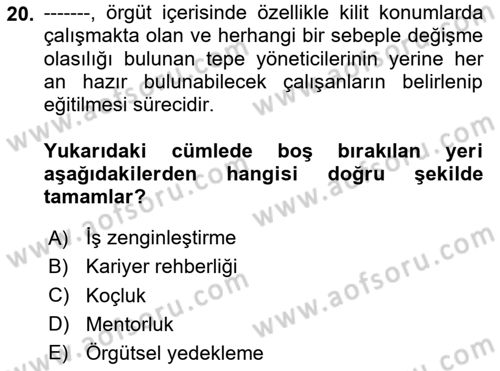 İnsan Kaynakları Yönetimi Dersi 2025 - 2026 Yılı (Final) Dönem Sonu Sınav Soruları 20. Soru