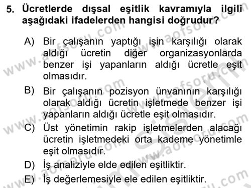 İnsan Kaynakları Yönetimi Dersi 2025 - 2026 Yılı (Final) Dönem Sonu Sınav Soruları 5. Soru