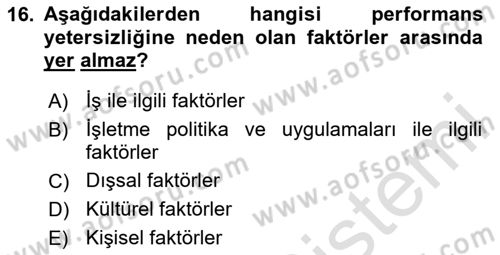 İnsan Kaynakları Yönetimi Dersi 2025 - 2026 Yılı Yaz Okulu Sınav Soruları 16. Soru