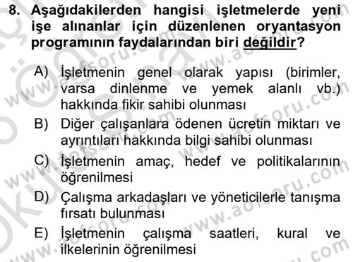 İnsan Kaynakları Yönetimi Dersi 2025 - 2026 Yılı Yaz Okulu Sınav Soruları 8. Soru