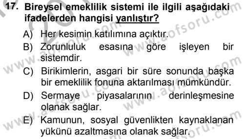 Sermaye Piyasaları ve Finansal Kurumlar Dersi 2012 - 2013 Yılı (Vize) Ara Sınavı 17. Soru