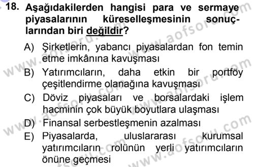 Sermaye Piyasaları ve Finansal Kurumlar Dersi 2012 - 2013 Yılı (Final) Dönem Sonu Sınavı 18. Soru